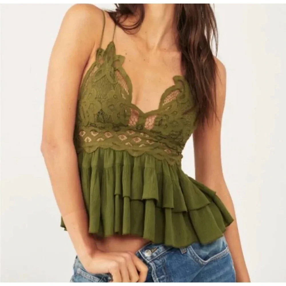 NEW Free People Women's Size Small Olive Green Adella Cami Top